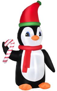 HOMCOM 2.5m Inflatable Christmas Penguin Holding Candy Cane Blow Up Outdoor Decoration with LED Lights for Holiday