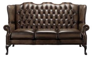 Chesterfield 3 Seater High Back Antique Brown Leather Sofa In Mallory Style