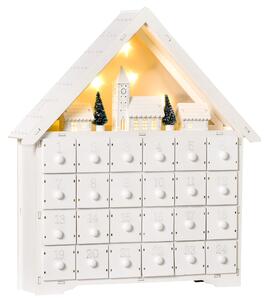 HOMCOM Christmas Advent Calendar, Light Up Table Xmas Wooden House Holiday Decoration with Countdown Drawer, Village, for kids Adults, White