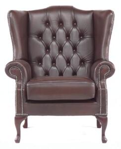 Chesterfield High Back Wing Chair Antique Brown Real Leather Bespoke In Mallory Style