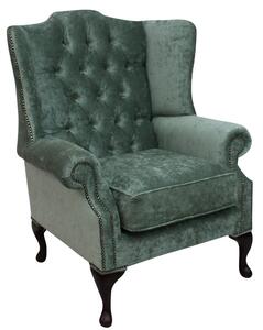 Chesterfield High Back Wing Chair Pastiche Jade Green Velvet Bespoke In Mallory Style