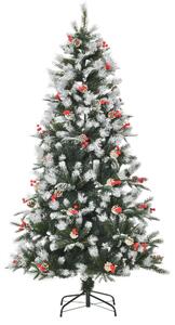 HOMCOM 6FT Artificial Snow Dipped Christmas Tree Xmas Pencil Tree Holiday Home Party Decoration with Foldable Feet Red Berries White Pinecones, Green
