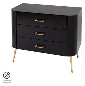 Mason Black Glass Chest of Drawers – Brushed Gold Legs