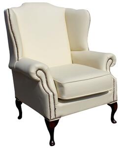Chesterfield High Back Flat Wing Chair Cottonseed Cream Leather In Mallory Style