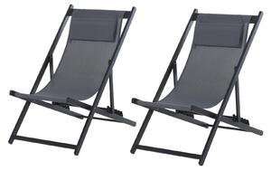 Outsunny Set of 2 Folding Garden Beach Deck Chairs Deckchairs Seaside Folding Garden Patio Lounger, Grey