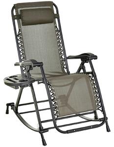 Outsunny Garden Rocking Chair Folding Recliner Outdoor Adjustable Sun Lounger Rocker Zero-Gravity Seat with Headrest Side Holder Patio Deck - Grey