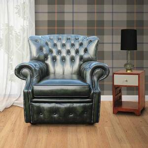 Chesterfield High Back Wing Chair Antique Green Leather Armchair In Monks Style