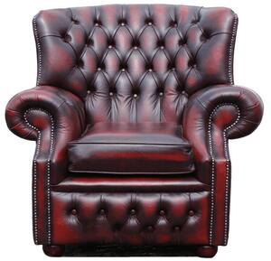 Chesterfield High Back Wing Chair Antique Oxblood Red Real Leather Armchair In Monks Style
