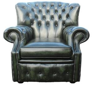 Chesterfield High Back Wing Chair Antique Green Leather Armchair In Monks Style