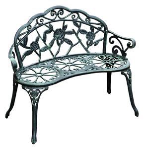 Outsunny Cast Aluminium Outdoor Garden Patio Antique Rose Style Bench Porch Park Chair Seater - Green