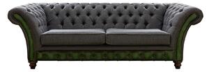 Chesterfield 3 Seater Sofa Antique Green Leather Marinello Pewter Fabric In Jepson Style