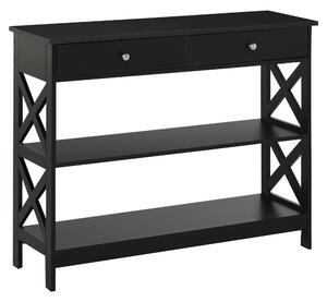 HOMCOM Console Table Side Desk w/ Shelves Drawers Open Top X Support Frame Living Room Hallway Home Office Furniture Black