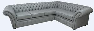 Chesterfield 3 Seater + Corner + 2 Seater Stella Dove Grey Leather Corner Sofa In Balmoral Style