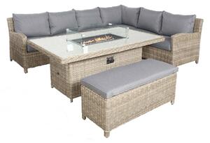 Wentworth 170cm Outdoor Fire Pit Dine or Lounge Rattan Set with Bench