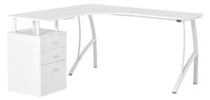 HOMCOM L-Shaped Computer Desk Table with Storage Drawer Home Office Corner Industrial Style Workstation, White
