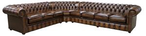 Chesterfield 8 Seater Cushioned Corner Sofa Unit Antique Tan Leather In Classic Style