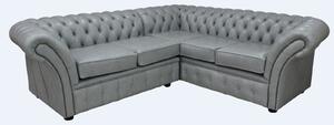 Chesterfield 2 Seater + Corner + 2 Seater Stella Dove Grey Leather Corner Sofa In Balmoral Style