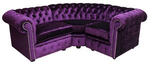 Chesterfield 1.5 Seater + Corner + 1 Seater Modena Aubergine Velvet Fabric Corner Sofa In Classic Style