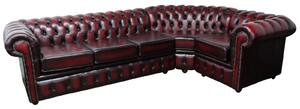 Chesterfield 3 Seater + Corner + 1 Seater Antique Oxblood Leather Cushioned Corner Sofa In Classic Style