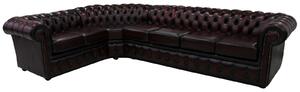 Chesterfield 4 Seater + Corner + 2 Seater Antique Oxblood Leather Cushioned Corner Sofa In Classic Style
