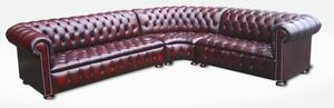 Chesterfield Buttoned Seat Antique Oxblood Leather Corner Sofa Unit In Classic Style