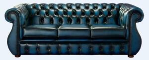 Chesterfield 3 Seater Antique Blue Leather Sofa Bespoke In Kimberley Style