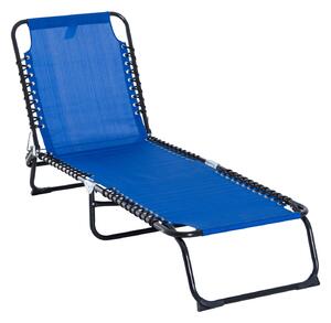 Outsunny Folding Sun Lounger Beach Chaise Chair Garden Reclining Cot Camping Hiking Recliner with 4 Position Adjustable Back - Blue