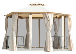 Outsunny Hexagon Gazebo Patio Canopy Party Tent Outdoor Garden Shelter w/ 2 Tier Roof & Side Panel - Beige
