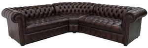 Chesterfield 2 Seater + Corner + 2 Seater Antique Brown Real Leather Buttoned Seat Corner Sofa In Classic Style