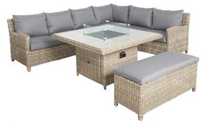 Wentworth 120cm Fire Pit Garden Dine or Lounge Rattan Set with Bench