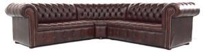 Chesterfield 2 Seater + Corner + 2 Seater Antique Brown Real Leather Buttoned Seat Corner Sofa In Classic Style