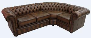Chesterfield 2 Seater + Corner + 1 Seater Antique Tan Leather Corner Sofa In Classic Style