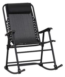 Outsunny Rocking Garden Chair, Foldable Outdoor Rocker with Adjustable Zero-Gravity Seat and Headrest, Ideal for Camping, Fishing, Patio, Black