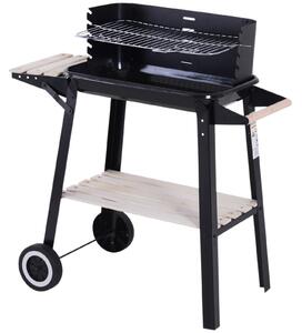 Outsunny BBQ Grill Trolley Charcoal BBQ Barbecue Grill Outdoor Patio Garden Heating Smoker with Side Trays Storage Shelf and Wheels