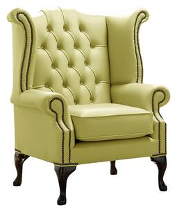 Chesterfield High Back Wing Chair Shelly Field Green Leather Bespoke In Queen Anne Style