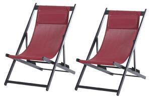 Outsunny Set of 2 Folding Garden Beach Deck Chairs Deckchairs Seaside Folding Garden Patio Lounger, Red