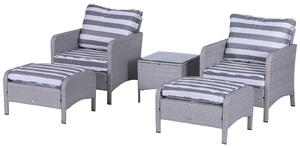 Outsunny 2 Seater PE Rattan Garden Furniture Set, 2 Armchairs 2 Stools Glass Top Table Cushions Wicker Weave Chairs Outdoor Seating - Grey