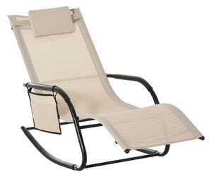 Outsunny Breathable Mesh Rocking Chair Patio Rocker Lounge for Indoor & Outdoor Recliner Seat w/ Removable Headrest for Garden and Patio Cream White