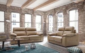 Abriana 3+2 Seater Crema Italian Leather Sofa Suite In Modern Style