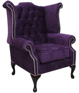 Chesterfield High Back Wing Chair Dakota Violet Purple Real Velvet In Queen Anne Style