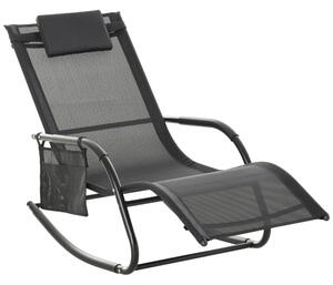 Outsunny Breathable Mesh Rocking Chair Patio Rocker Lounge for Indoor & Outdoor Recliner Seat w/ Removable Headrest for Garden and Patio Black