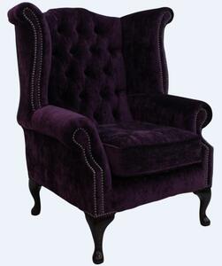 Chesterfield High Back Wing Chair Modena Aubergine Velvet In Queen Anne Style