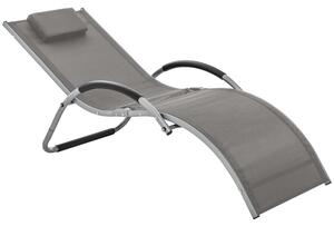 Outsunny Ergonomic Lounger Chair Portable Armchair with Removable Headrest Pillow for Garden Patio Outside All Aluminium Frame Khaki