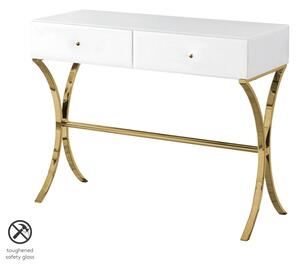 Aurelia White Glass and Champagne Gold Console Table