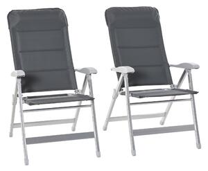 Outsunny 2 Pcs Patio Folding Dining Chair w/ Adjustable Back & Armrest Portable for Camping Garden Pool Beach Deck Grey