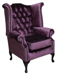 Chesterfield High Back Wing Chair Shimmer Grape Velvet Bespoke In Queen Anne Style