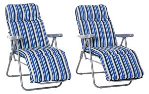 Outsunny Garden Sun Loungers, Set of 2, Outdoor Reclining Chairs with Cushioned Seats, Foldable & Adjustable, Blue/White
