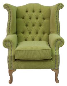 Chesterfield High Back Wing Chair Verity Lime Green Fabric In Queen Anne Style