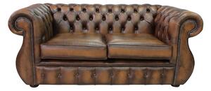 Chesterfield 2 Seater Antique Tan Real Leather Sofa Bespoke In Kimberley Style