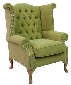 Chesterfield High Back Wing Chair Verity Lime Green Fabric In Queen Anne Style